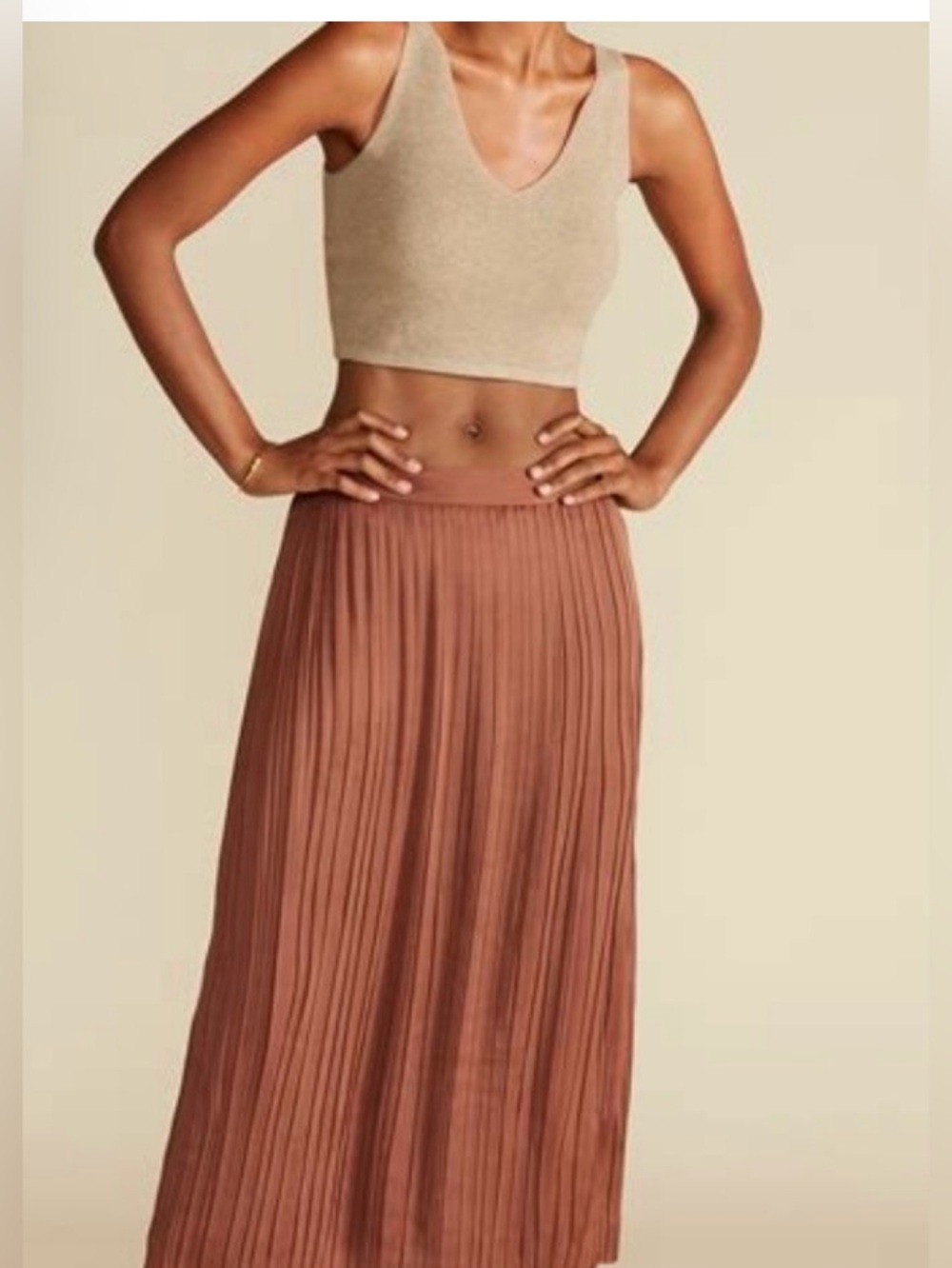 Amour Vert Brown Pleated Midi Skirt Size S